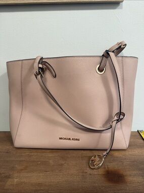 Michael Kors Dusty Rose Saffiano Leather Tote with Logo Charm